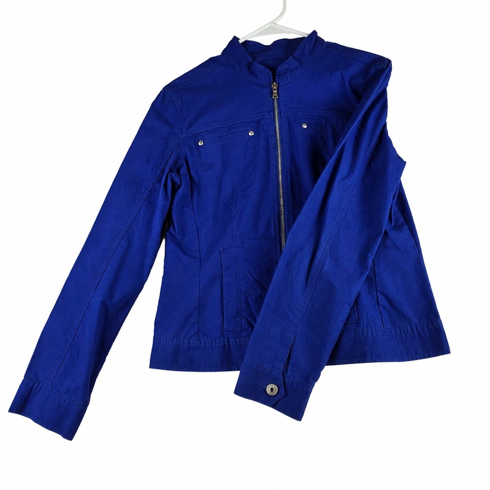 Bacini Women's Medium Blue Cotton Stretch Moto Jacket